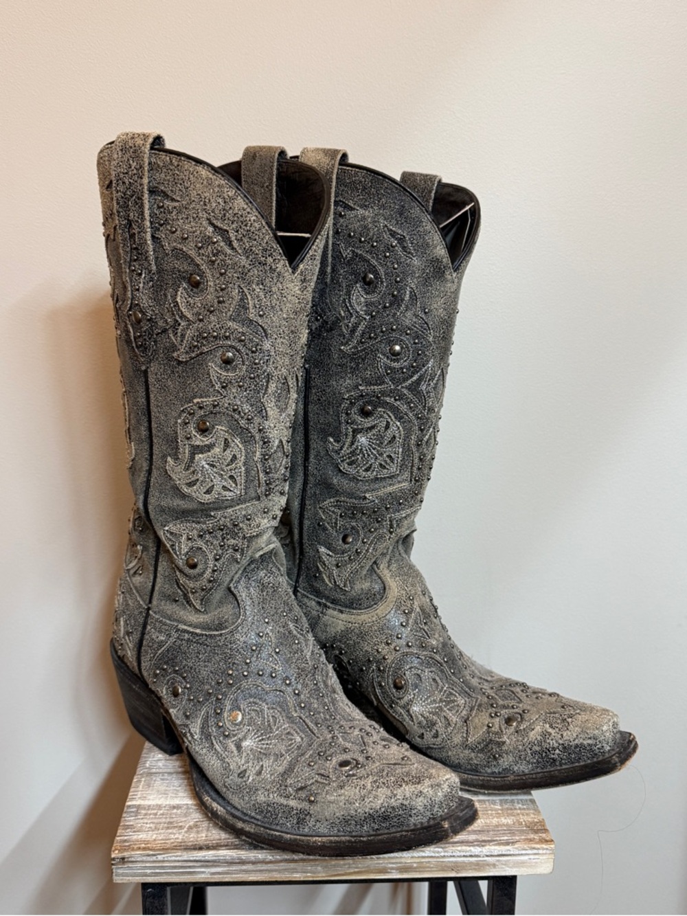 Lucchese Grey Suede Cowboy Boots